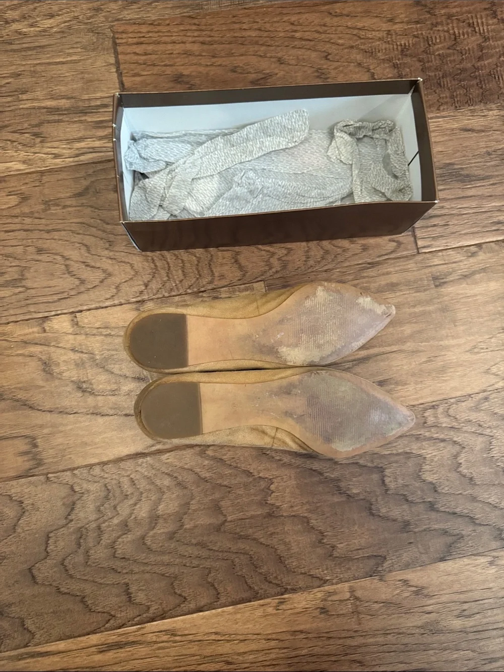 Audrey Brooke Pointed Suede Flats in Light Tan